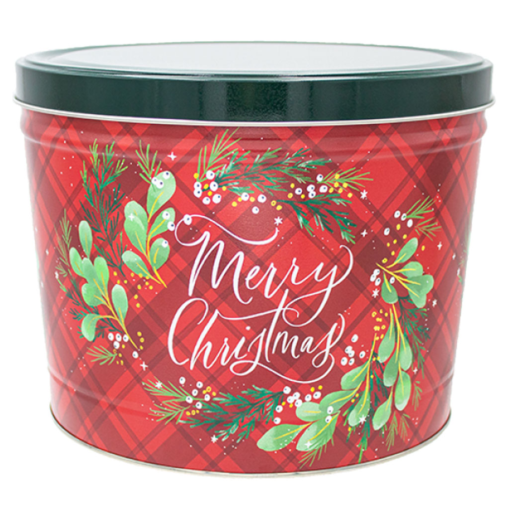 Christmas Plaid Tin Gift - Nibblers Popcorn Company