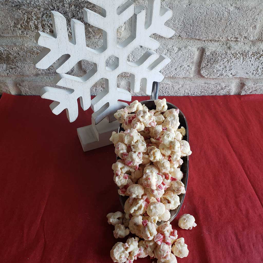 White Chocolate Peppermint Popcorn - Nibblers Popcorn Company