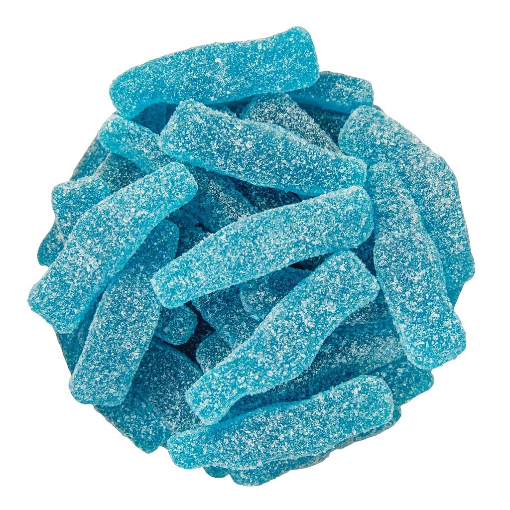 Sour Blue Raz Gummy Cola Bottles Confection - Nibblers Popcorn Company